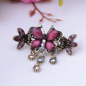 Purple Antique Bronze Metal Rhinestone Butterfly Hair Clip Claw