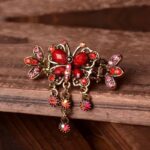 Red Antique Bronze Metal Rhinestone Butterfly Hair Clip Claw Main
