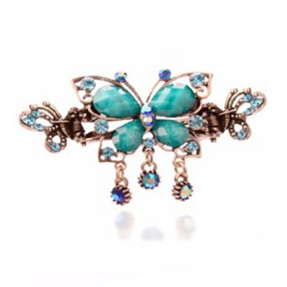 Blue Antique Rhinestone Butterfly with Outline Metal Hair Clip Claw