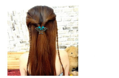 Blue Modeled Rhinstone Butterfly Hair Barrette Metal