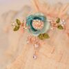 Blue Painted Rose Flower Metal Hair Clip Claw