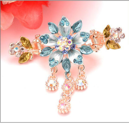 Blue Painted 5 Petal Flower Metal Hair Clip Claw