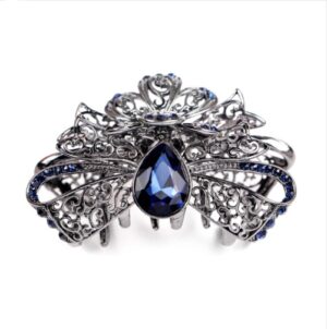Gray Teardrop Rhoinestone Metal Fancy Hair Claw Angled