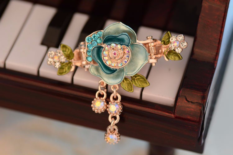 Rose Painted Metal Hair Claw Blue