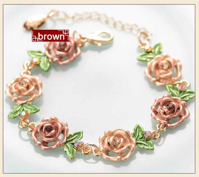 Brown Painted Flower Metal Braclet Chain