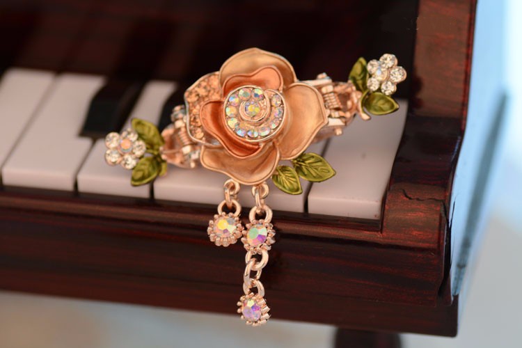 Rose Painted Metal Hair Claw Brown