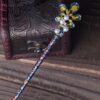 Yellow and Purple Scalloped Oak Leaf Enameled Metal Hairpin