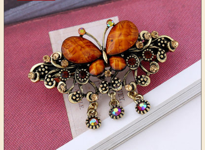 Brown Rhinstone Butterfly Hair Barrette Metal