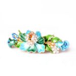 Blue Luau Flower Painted Metal Hair Barrette