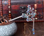 Tree Branch Metal Hair Stick With Tassels Silver Color