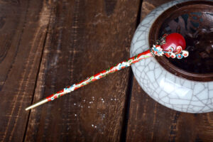 Red Enameled Hairpin Resin Drop