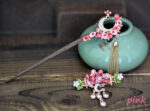 Pink Painted Peacock Hairpin and Hair Clip set Metal