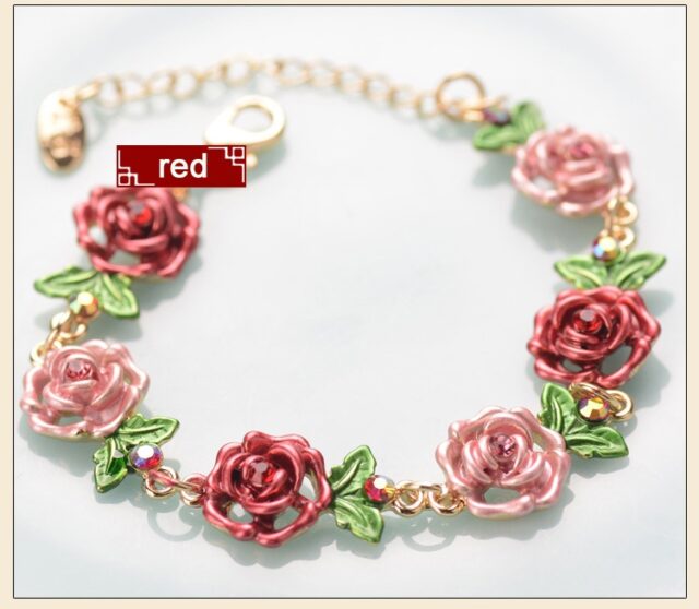 Red Painted Flower Metal Braclet Chain