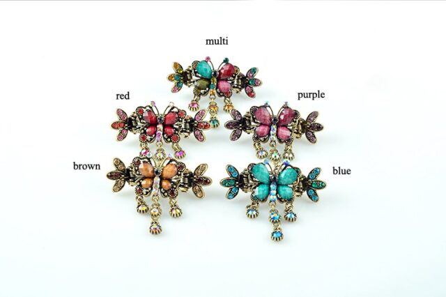 All Colors Antique Bronze Metal Rhinestone Butterfly Hair Clip Claw