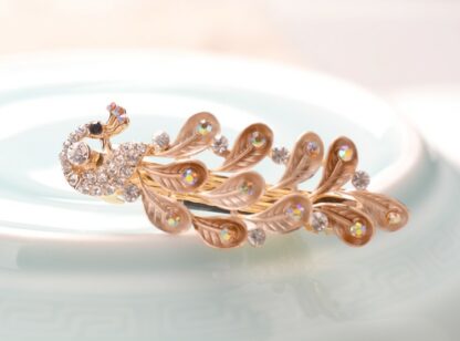 Brown Painted Metal Peacock Hair Barrette