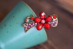 Red Metal Mini Hair Clip five Petal with Ribbon