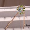 Painted Rose Hair Stick With Leaves And Jeweled Tassels Gold - Image 3