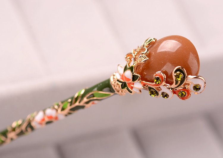 Asian Enameled Hair Stick Vintage Hairpin Jewelry Brown