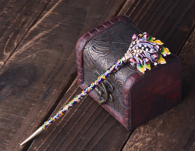 Ethnic Chinese Handmade Enameled Cloisonne Hairpin Purple