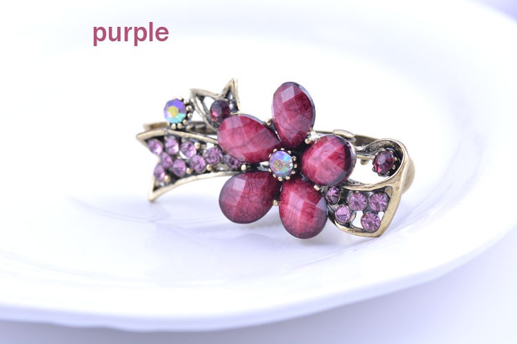 Small Rhinestone Flower And Ribbon Hair Clip Purple