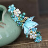 Blue Painted Butterfly Barrette Metal