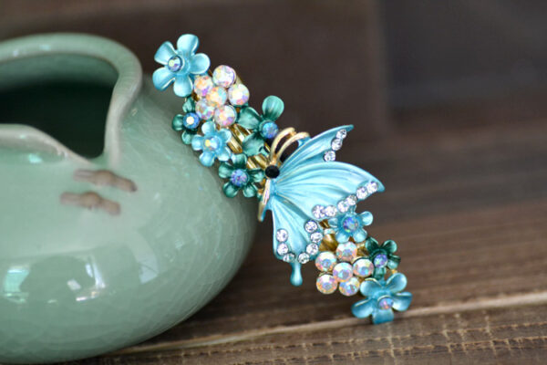 Blue Painted Butterfly Barrette Metal