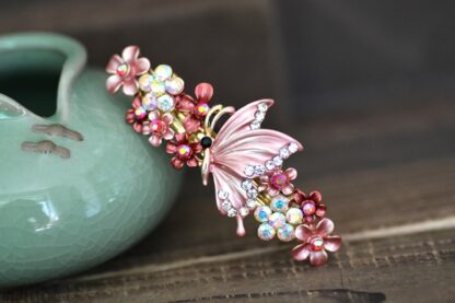 Pink Painted Butterfly Barrette Metal