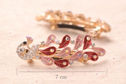 Pink Painted Metal Peacock Hair Barrette