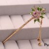 Painted Rose Hair Stick With Leaves And Jeweled Tassels Gold - Image 6
