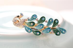 Blue Painted Metal Peacock Hair Barrette