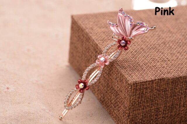 Pink Painted Butterfly Bobby Pin