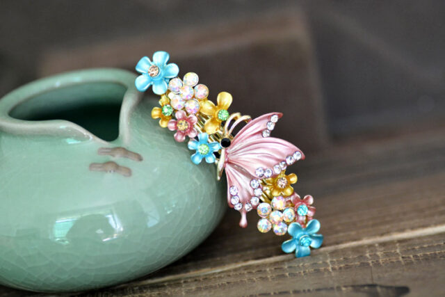 Multi-Color Painted Butterfly Barrette Metal