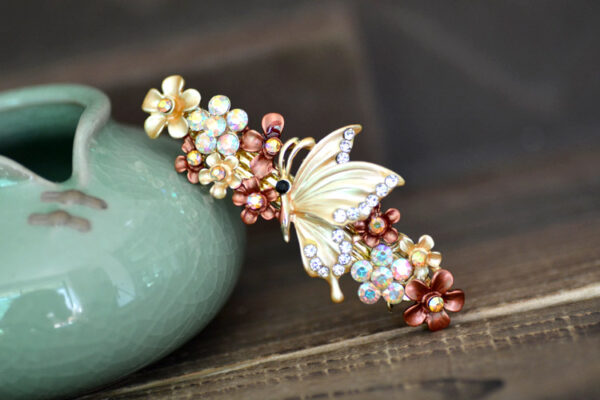 Brown Painted Butterfly Barrette Metal
