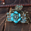 Blue Antique Rose Rhinestone Metal Hair Claw