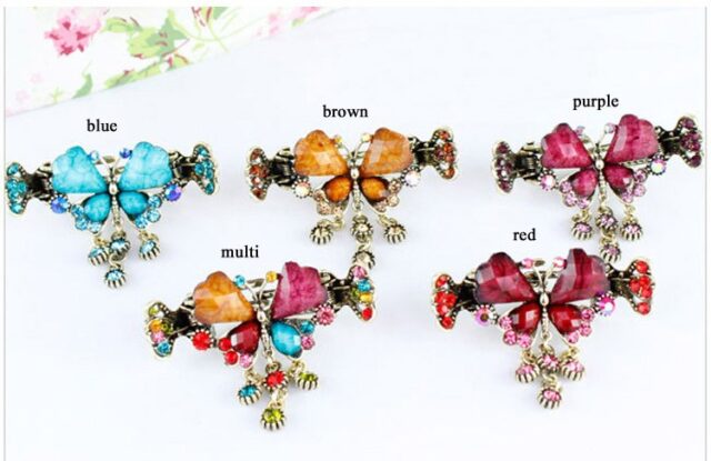 All Colors Retro Rhinestone Butterfly Shaped Hair Claw Clip