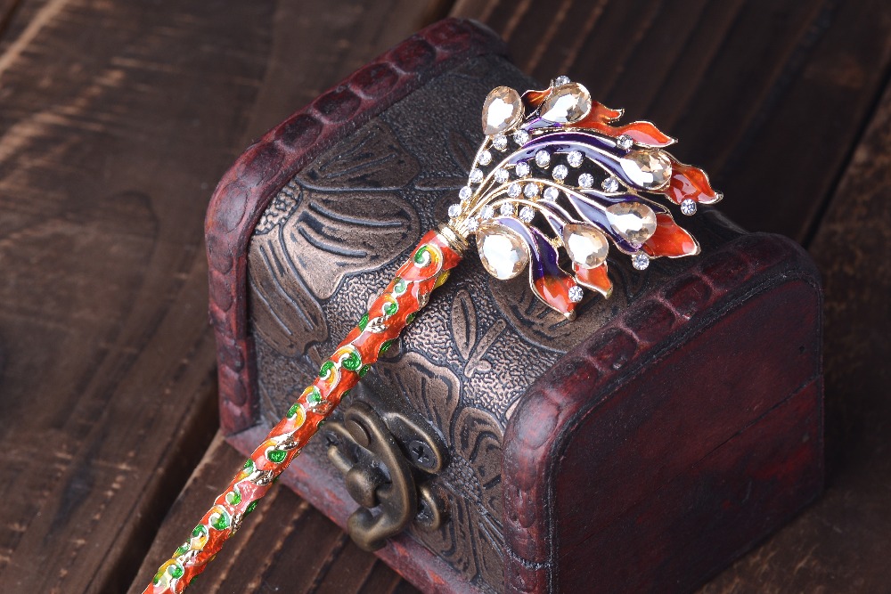 Ethnic Chinese Handmade Enameled Cloisonne Hairpin Orange