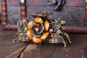 Brown Antique Rose Rhinestone Metal Hair Claw