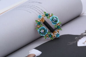 Blue Painted Rose Flower Open Center Hair Barrette