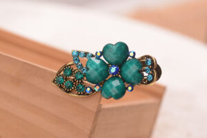Blue Metal Mini Hair Clip Four Petal