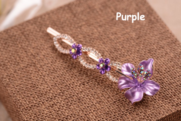 Flower Painted Metal Hairpin Bobby Pin Hair Accessory Purple