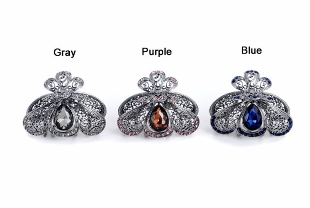 All Colors Teardrop Rhinestone Metal Fancy Hair Claw Rounded