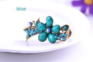 Blue Metal Mini Hair Clip five Petal with Ribbon