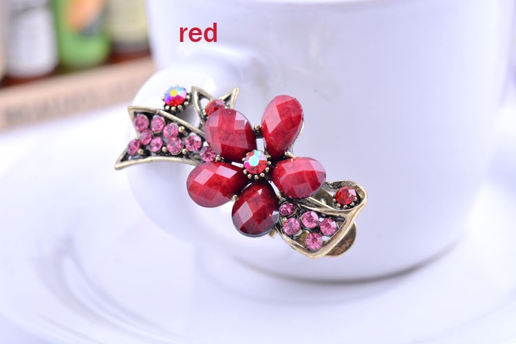 Small Rhinestone Flower And Ribbon Hair Clip Red