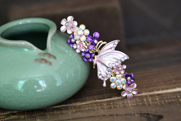 Purple Painted Butterfly Barrette Metal