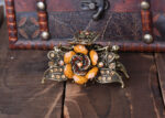 Brown Antique Rose Rhinestone Metal Hair Claw