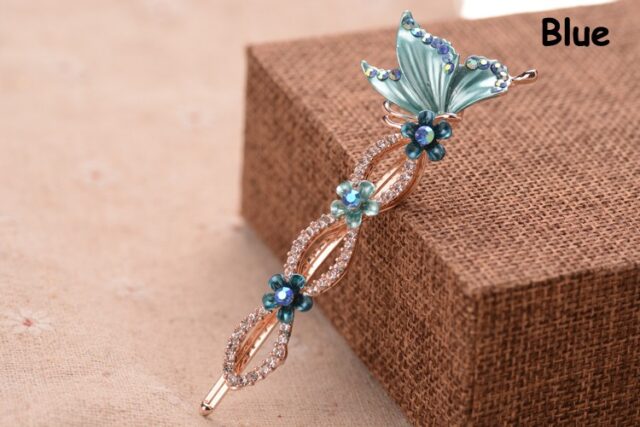 Blue Painted Butterfly Bobby Pin