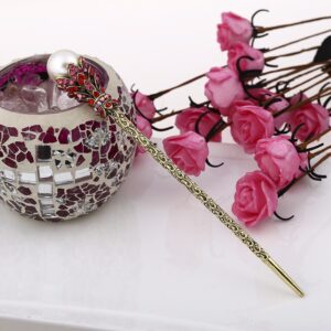 Imitation Pearl Embossed Metal Hairpin Rhinestone Sequins - Red