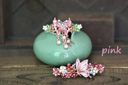 Pink Butterfly Hair Clip and Barrette Set.
