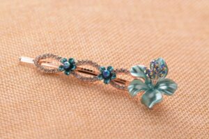 Blue Luau Flower Painted Metal Bobby Pin