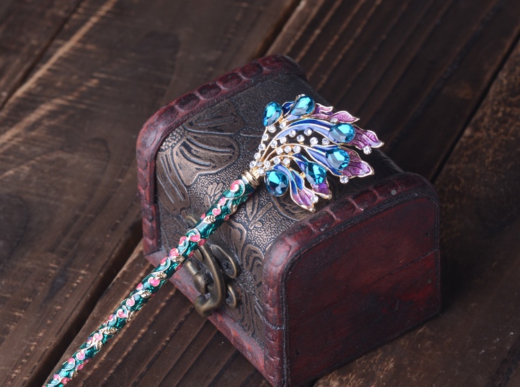 Ethnic Chinese Handmade Enameled Cloisonne Hairpin Light Blue